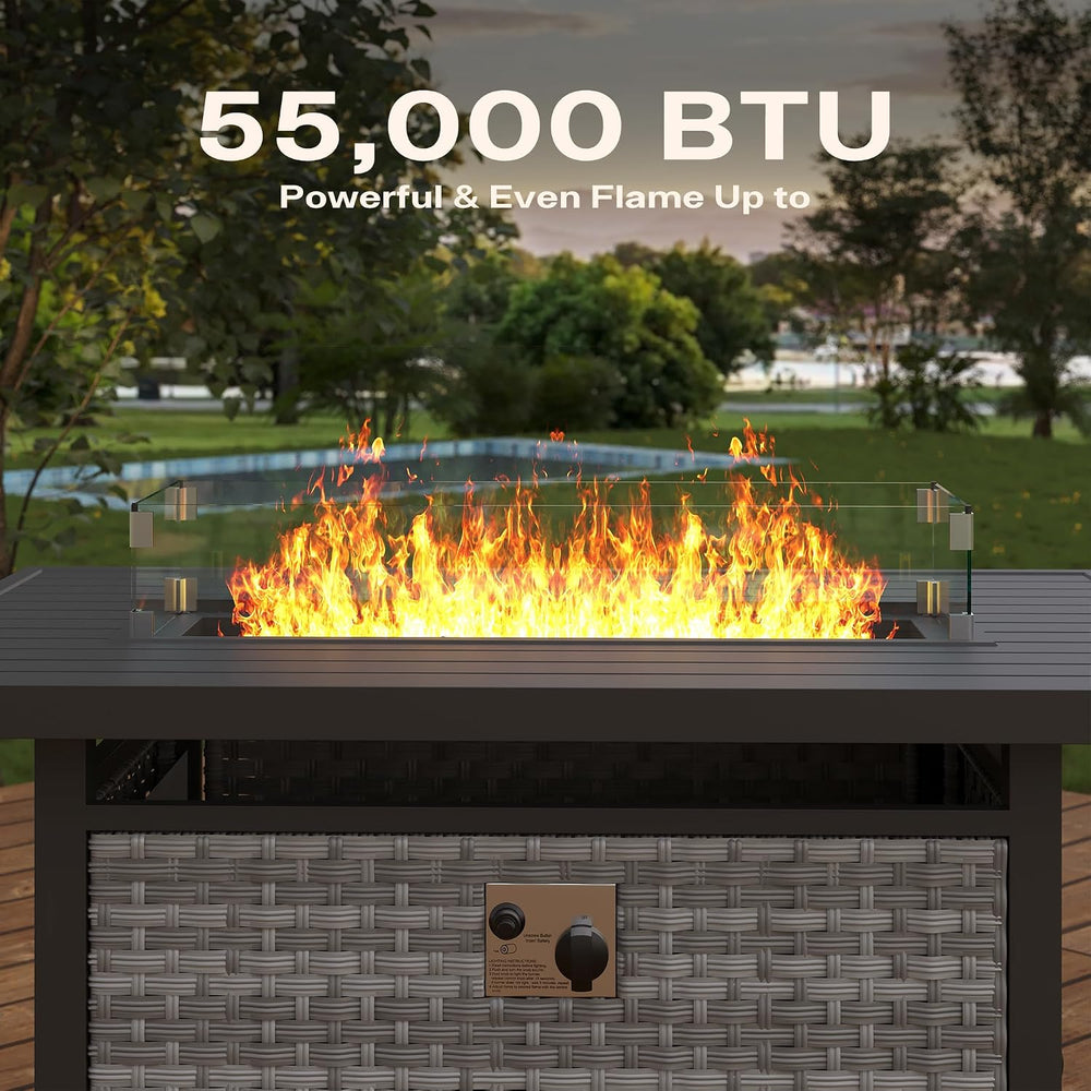 43 Inch Rattan Propane Fire Pit Table with 55,000 BTU,CSA-Certified 304 Stain...
