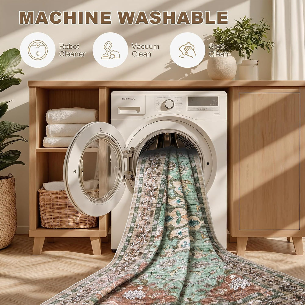 5x7 Area Rugs Living Room: Washable Rug for Bedroom Brown Green