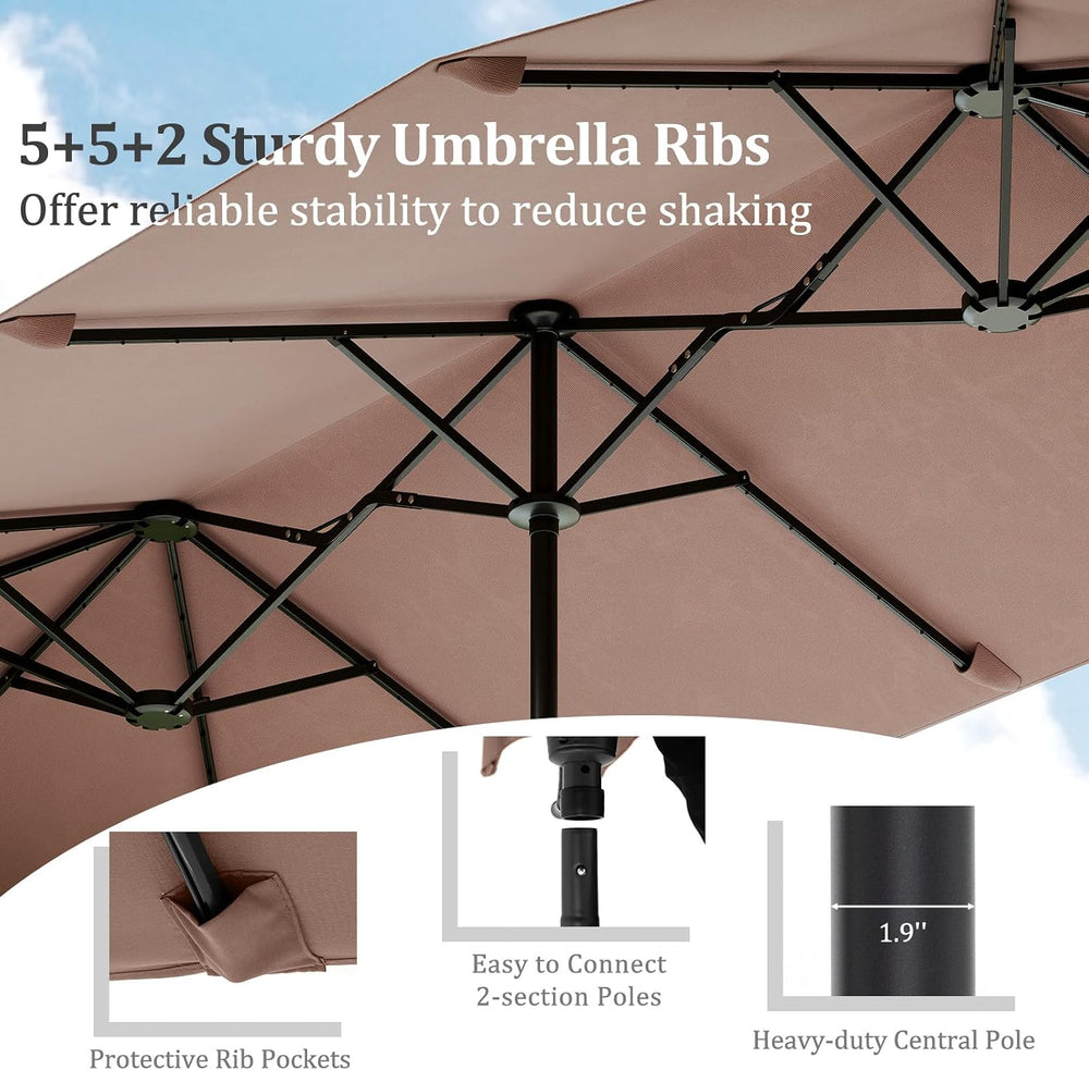 HAPPYGRILL 13 FT Extra Large Double-sided Patio Umbrella with Solar Lights
