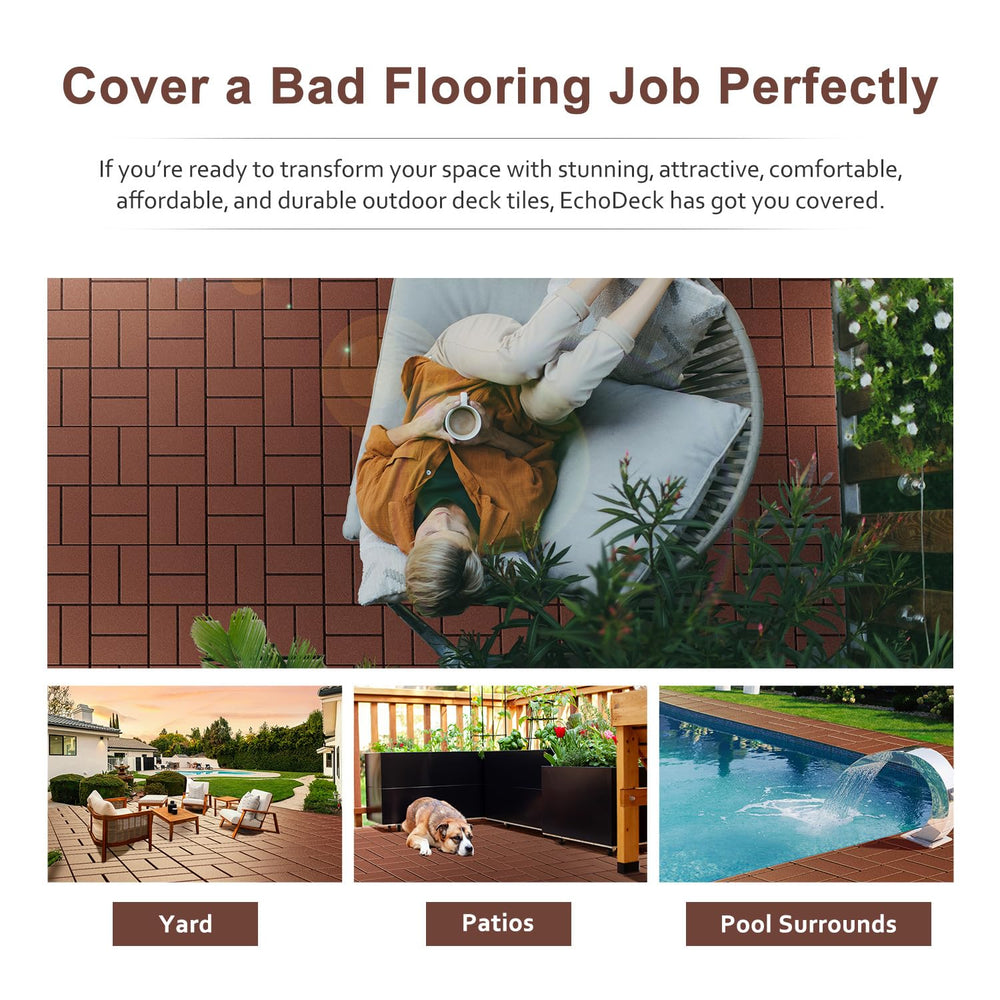 Interlocking Deck Tiles, EchoDeck Patio Deck Tiles, 44 Pack Deck Tiles Interl...
