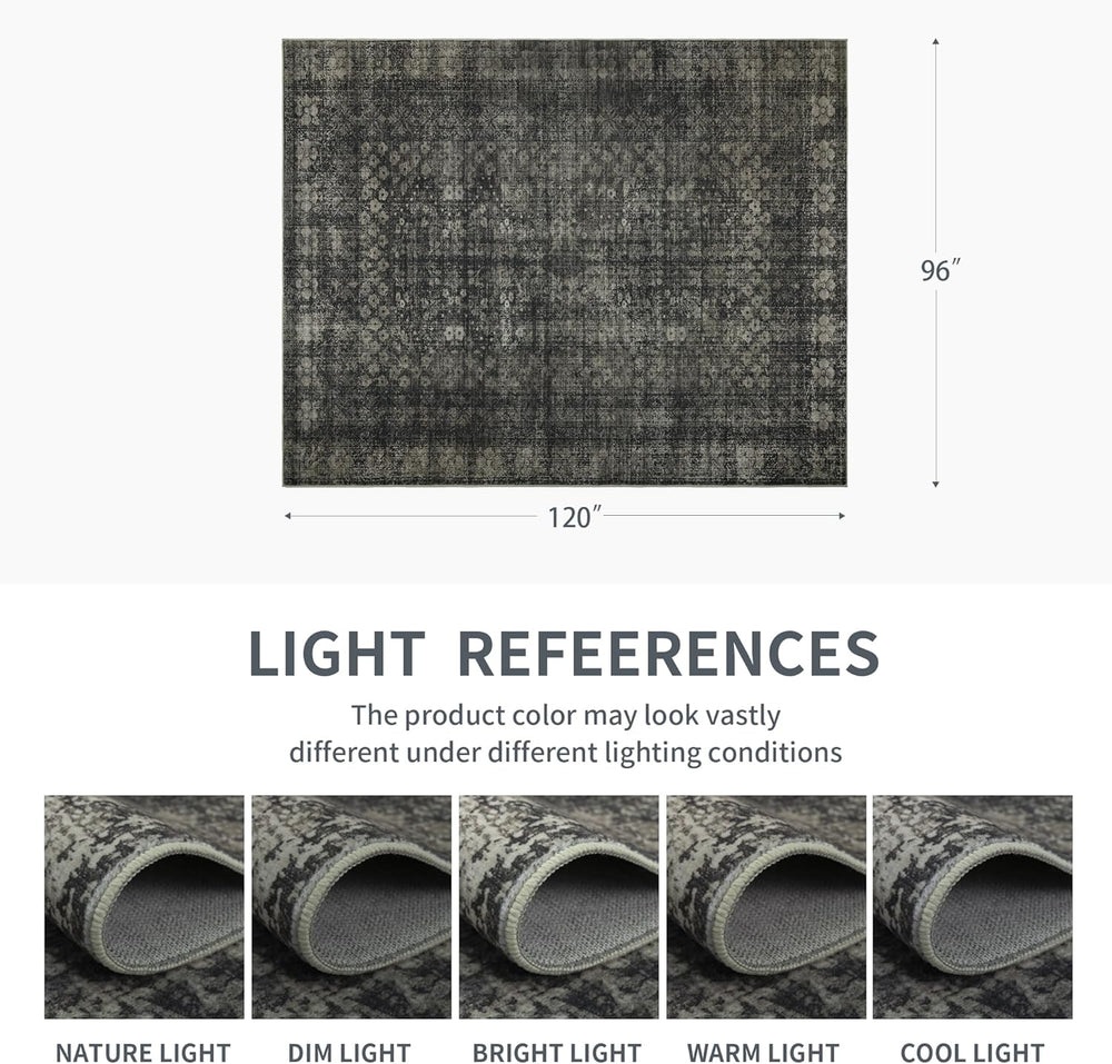 8x10 Vintage Washable Area Rug, Black