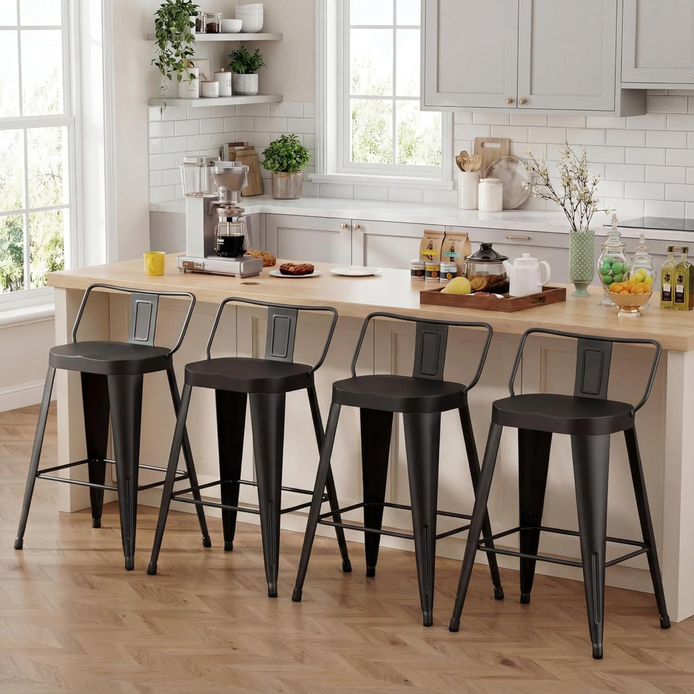 ALISH 24 Inch Bar Stools Set of 4, Industrial Metal Barstools Farmhouse Bar C...