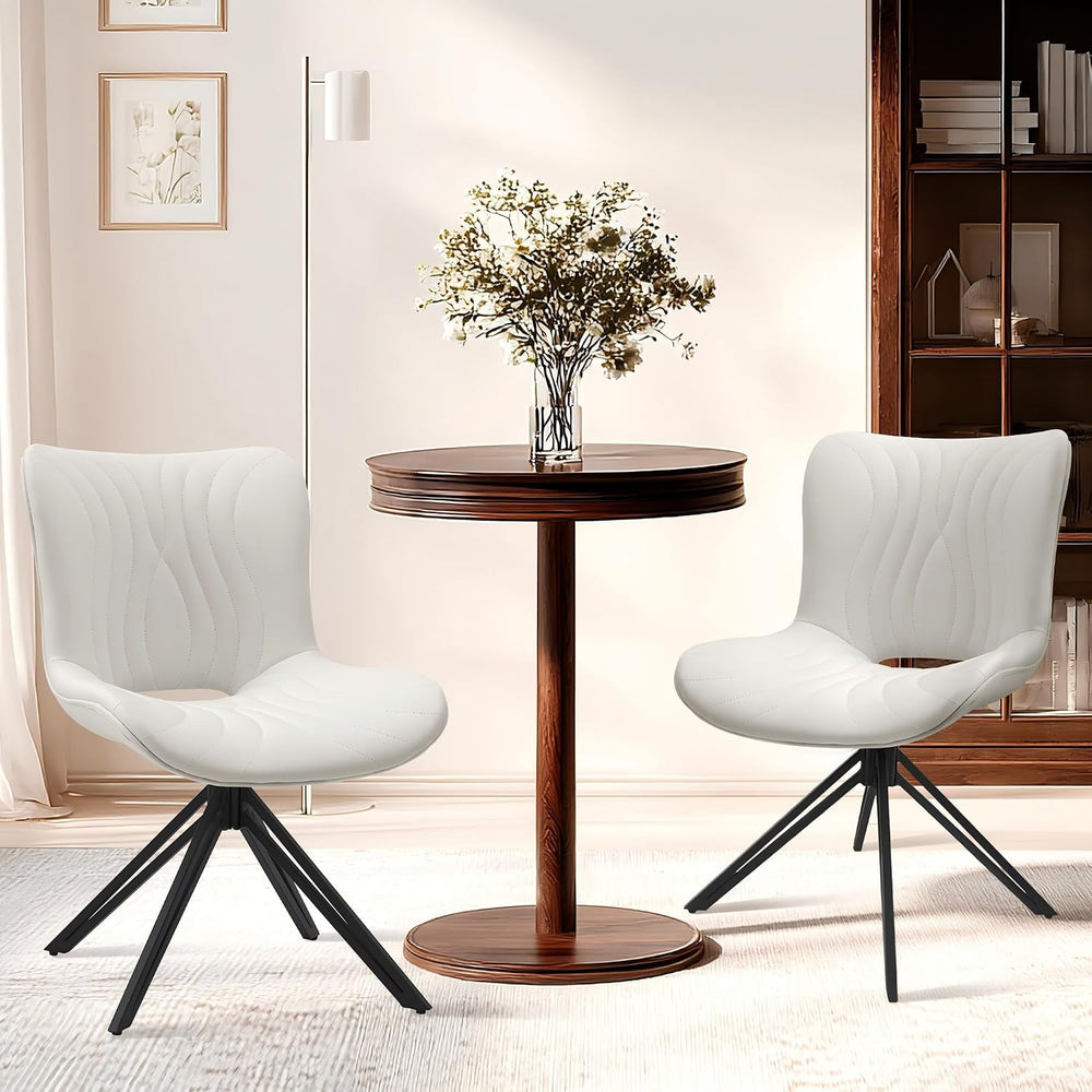 Dining Chairs Set of 4, Faux Leather Upholstered Swivel Chairs White