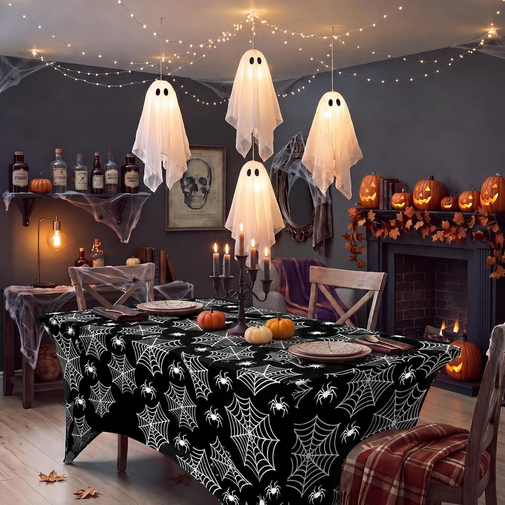 Moukeren 2 Pcs Halloween Spiderweb Tablecloth 6 ft Halloween Table Covers