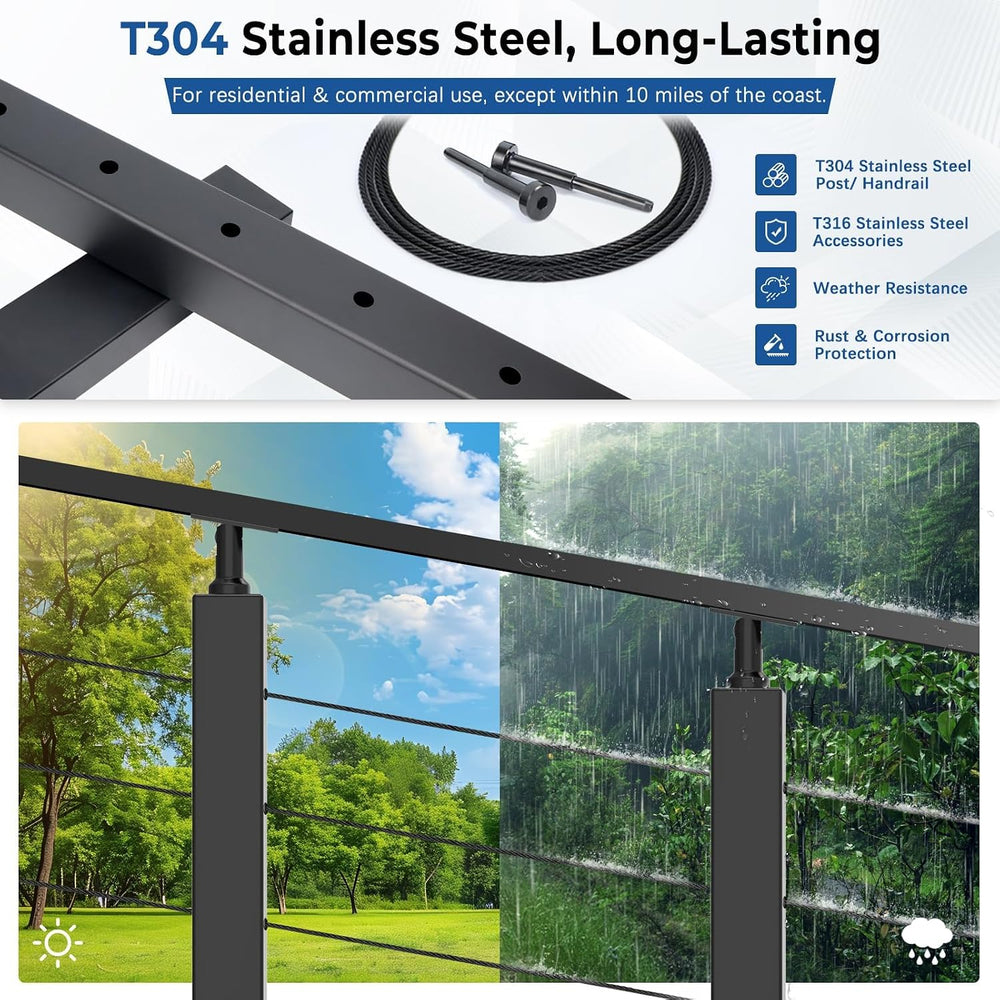 4ft-8ft Modular 42in Cable Railing System for Stair with Handrail