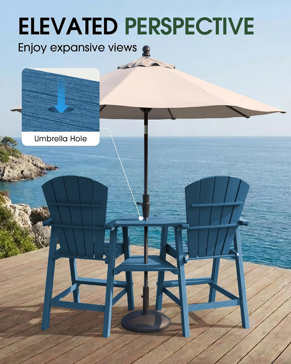 Tall Adirondack Chairs Set of 2 with Table Trays, Navy Blue