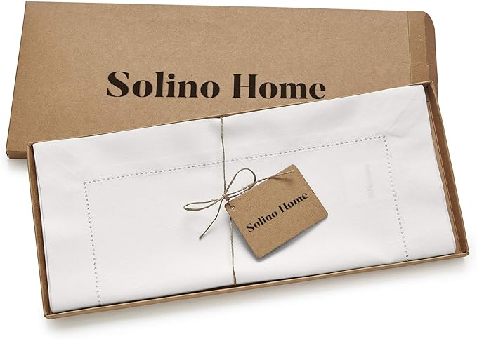 Solino Home White Table Runner 108 Inches Long - Cotton Linen Hemstitch 14 x ...