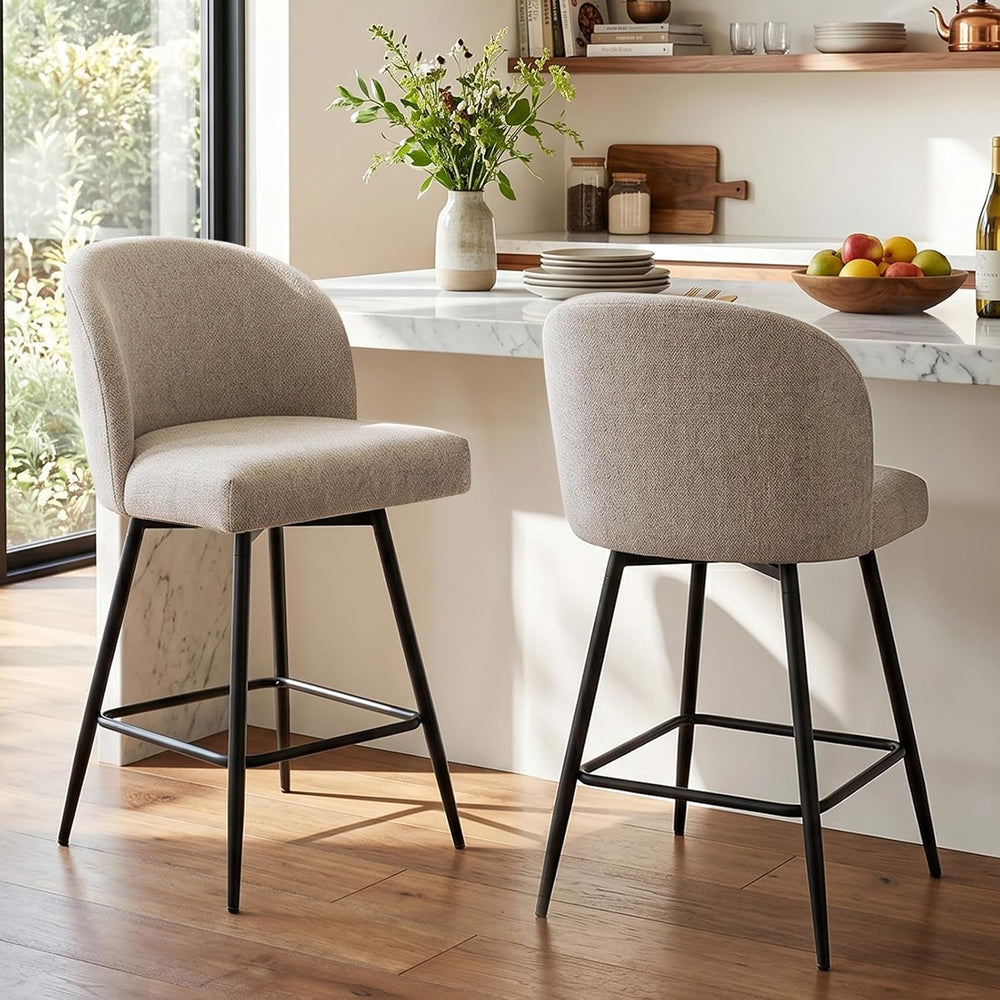 Counter Height Bar Stools Set of 2, 360° Swivel Upholstered Barstools with Ba...