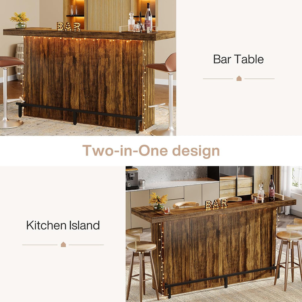 Tribesigns 70.9" Large Bar Table with Storage, Wooden Home Bar Unit