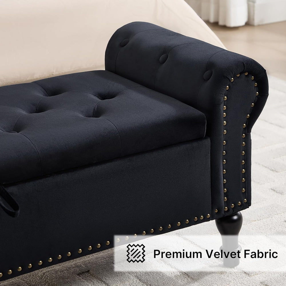 Storage Bench for Bedroom, 51" Upholstered End of Bed Bench, Velvet Quee...