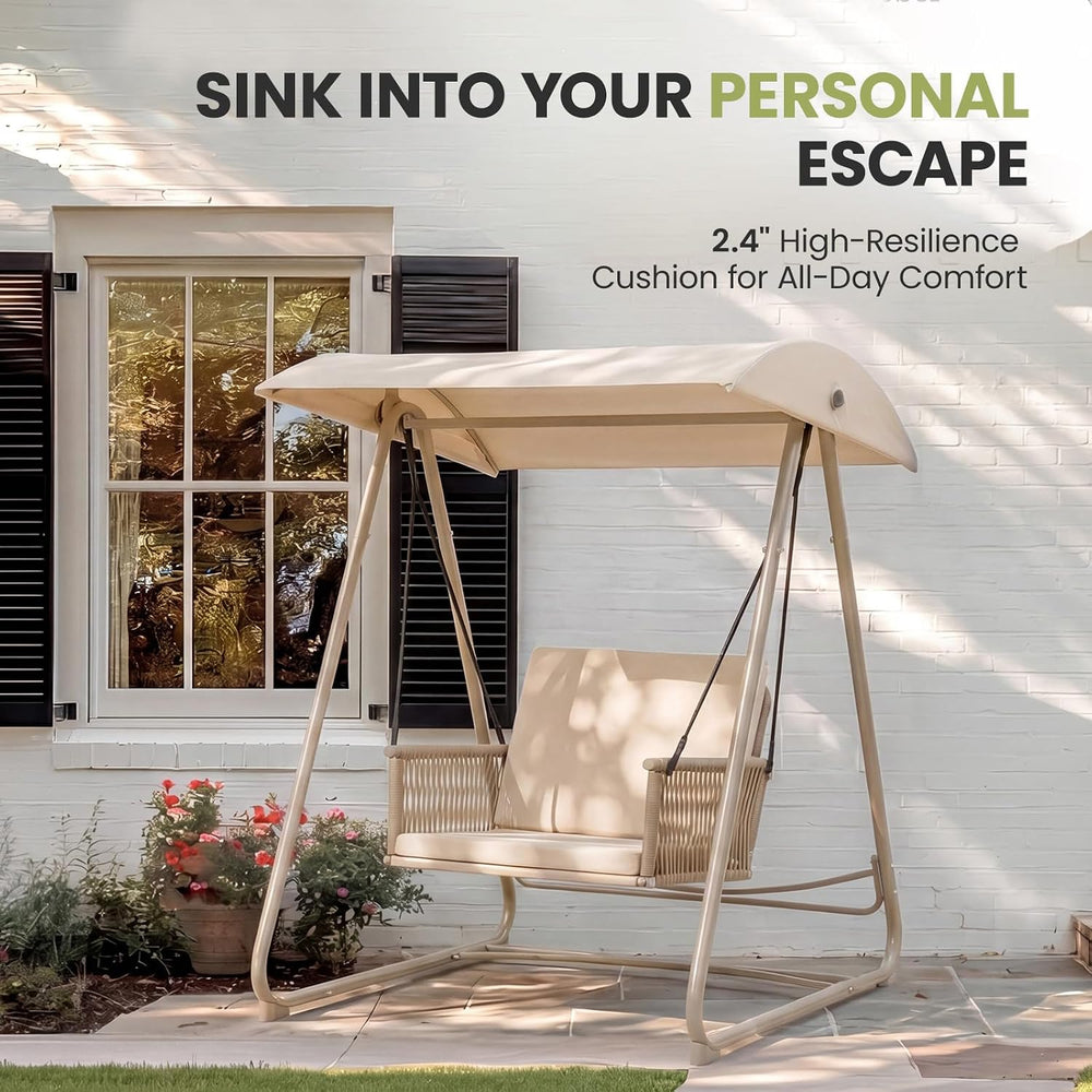 Porch Swing with Stand, Outdoor Swing with Canopy, All Weather Outdoor Swings...