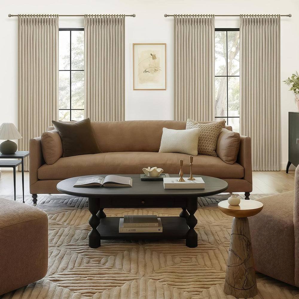 Pinch Pleated Linen Blackout Living Room Curtains 4 Panels Set 96 Inches Long...