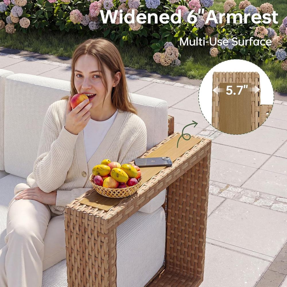 Aoxun Patio Furniture Set, 6 Piece Outdoor Wicker Sofa, Yellow/Beige