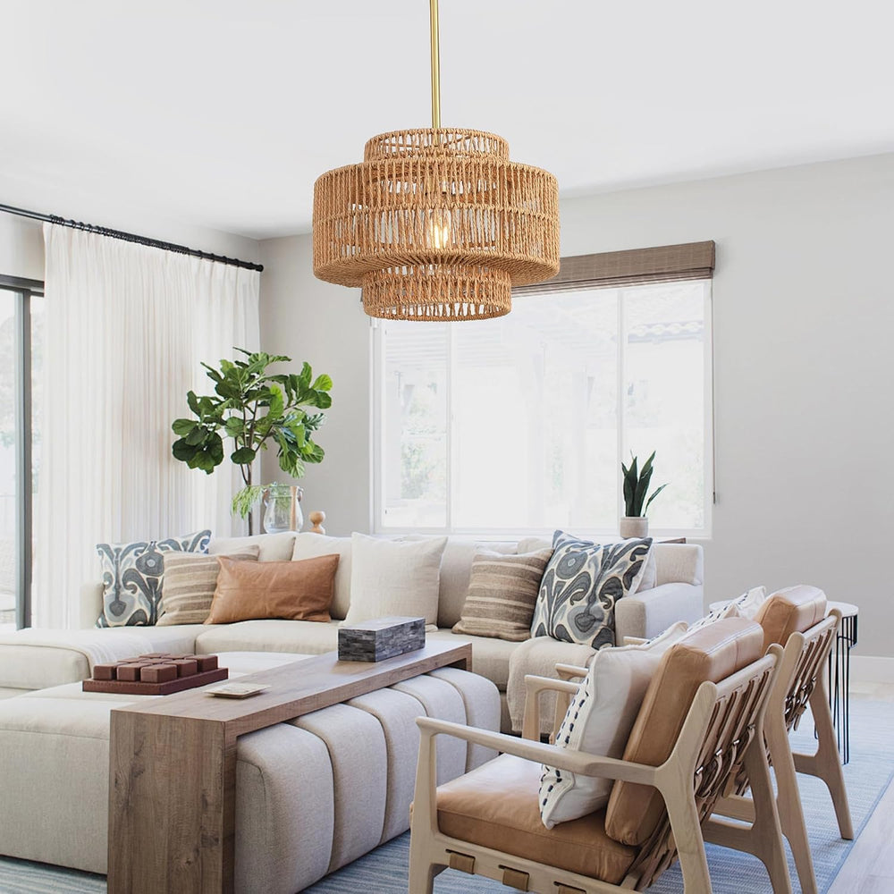 12.4" Rattan Pendant Light,1-Light Boho Chandelier Light Fixture Farmhou...