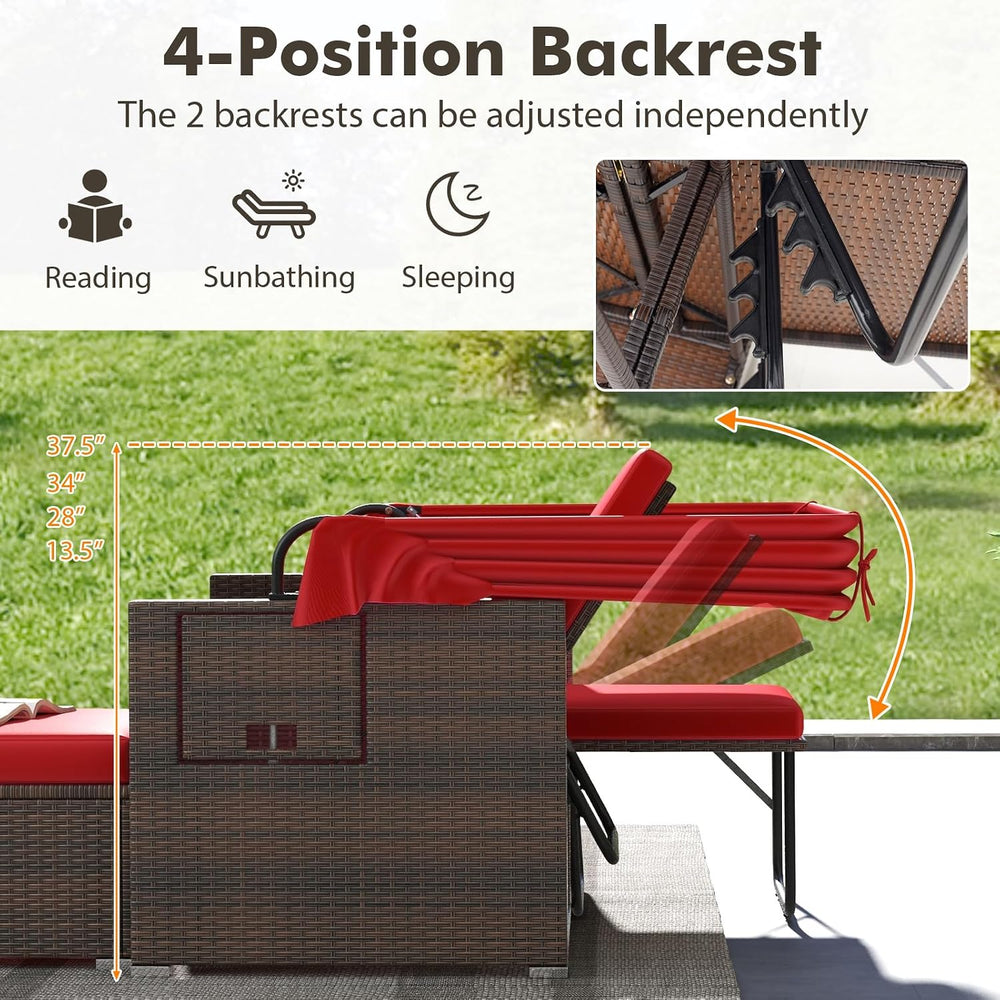 Moccha Outdoor Daybed with Retractable Canopy - Rattan Loveseat Sofa Set w/ A...