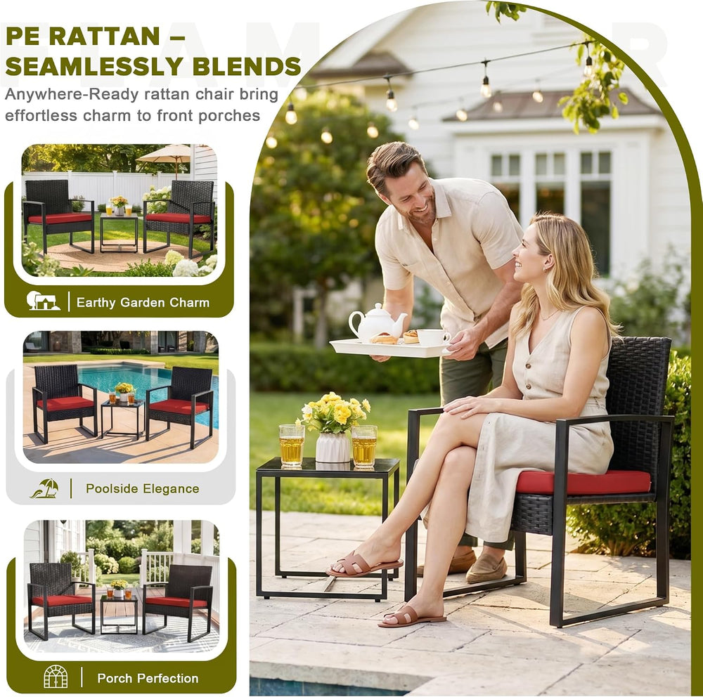 Flamaker 3 Pieces Patio Furniture Set Outdoor Wicker Bistro Chair (Red)