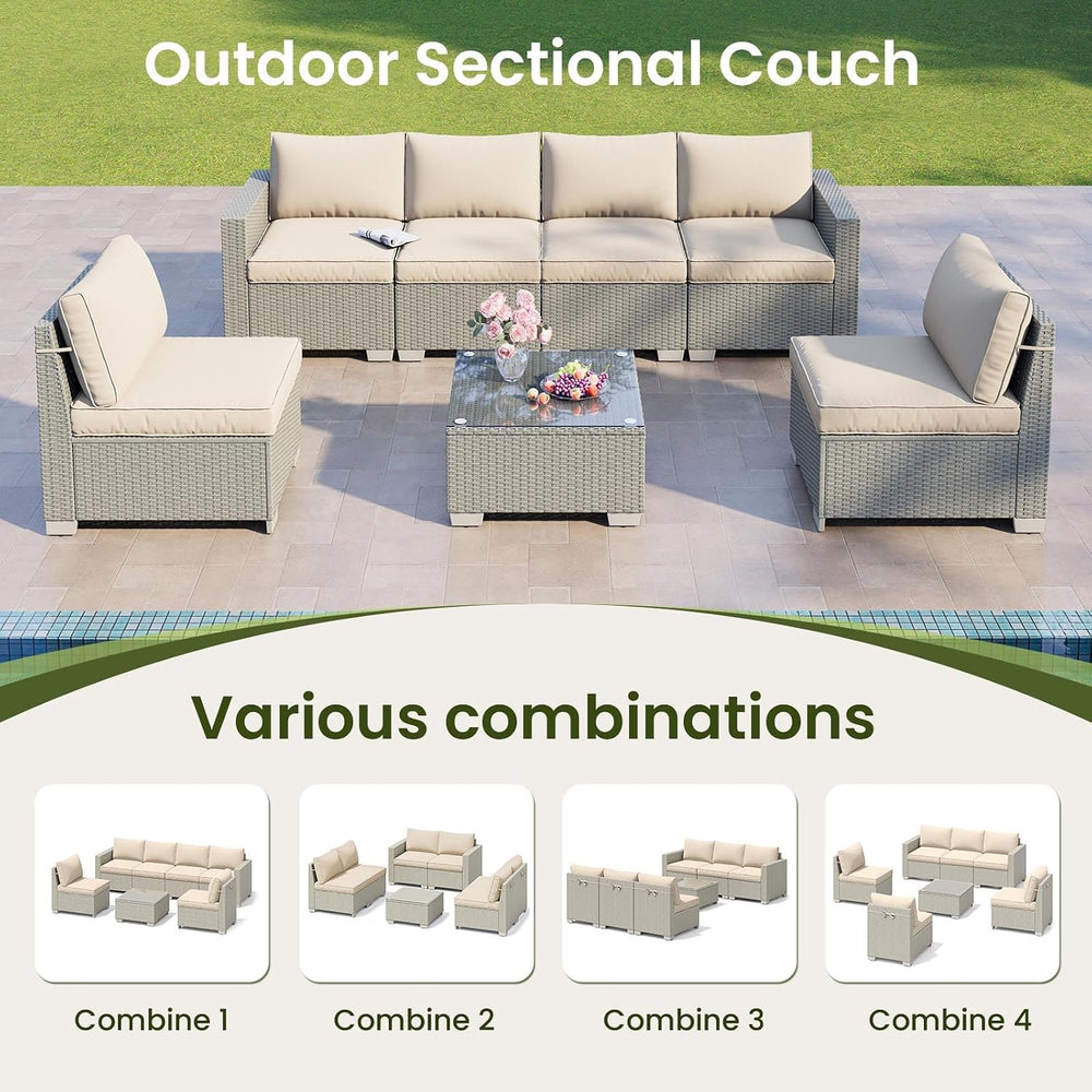 7 Pieces Outdoor Patio Furniture Set, Outdoor Sectional Furniture Set, All-We...
