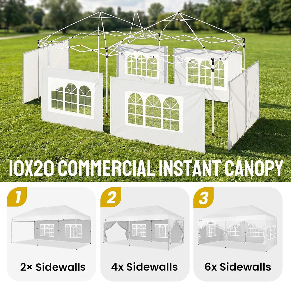 CROWN SHADES 10X20 Pop Up Canopy Tent with Sidewalls, Instant Setup, White