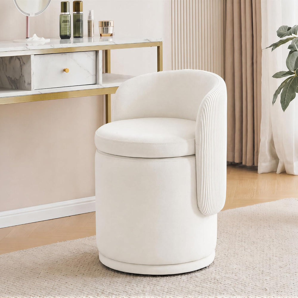 MALOL 360° Swivel Velvet Vanity Chair with Storage, Beige