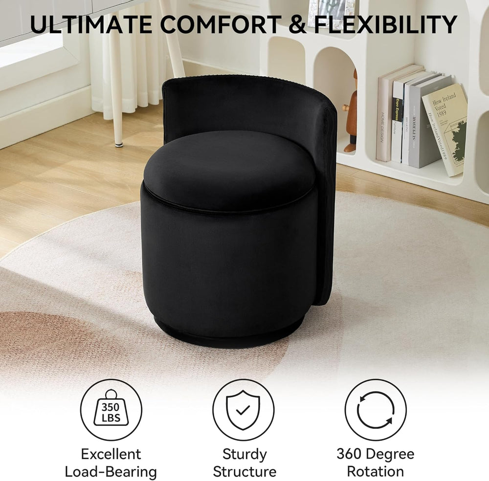 WUTUTUEE Velvet Vanity Chair with Storage, 360° Swivel Makeup Chair with Wave...