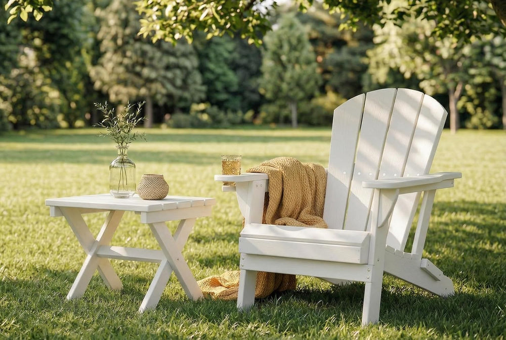 Folding Adirondack Chair with Cup Holder and Phone Holder, Heavy Duty HDPE Pl...