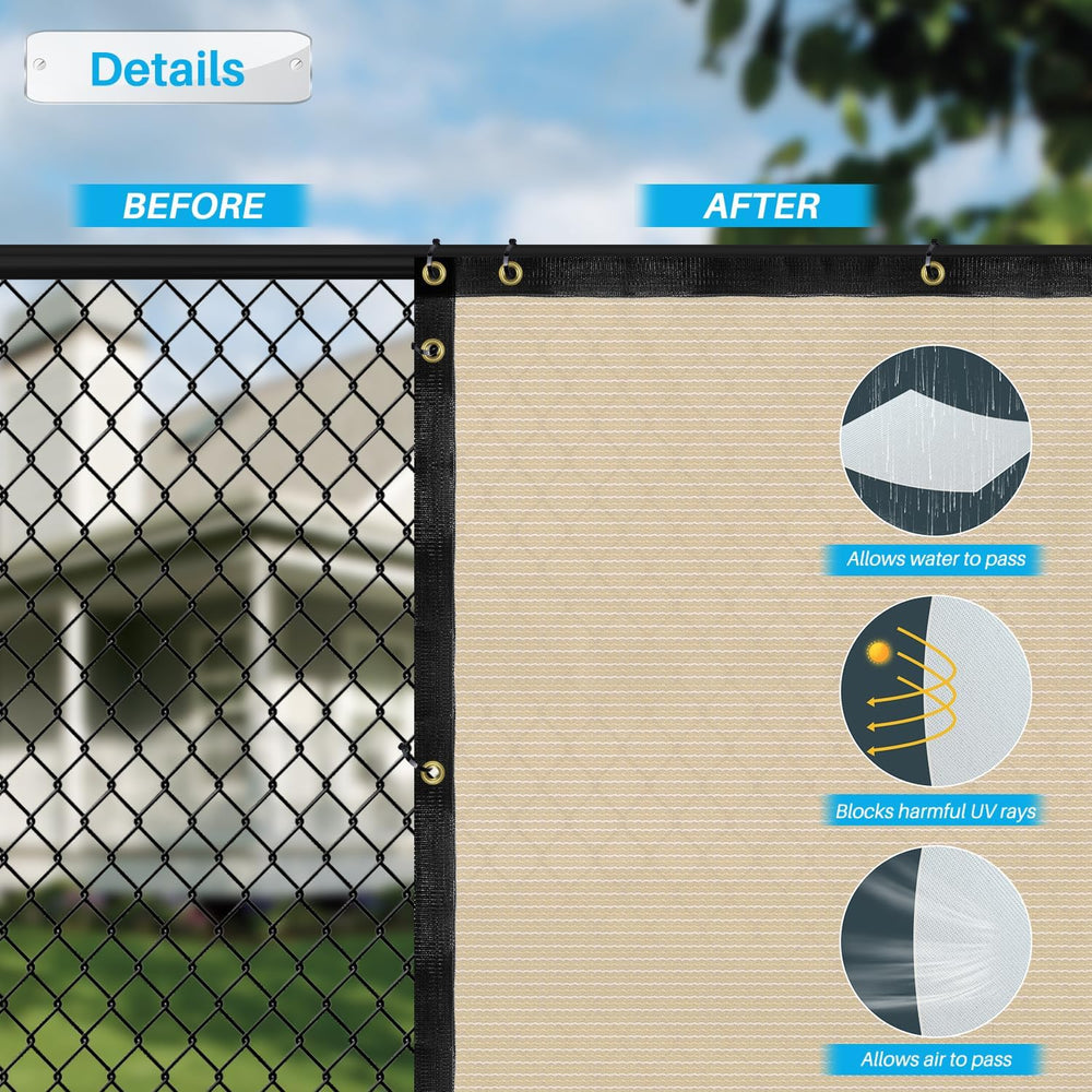 Patio 6 x 20 Fence Privacy Screen Beige Commercial Grade Mesh Shade Fabric wi...