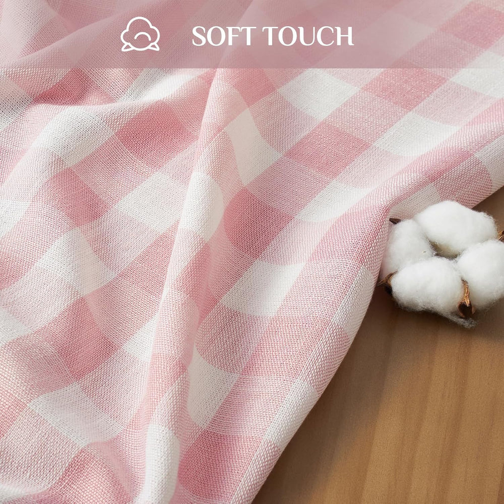 Softalker Gingham Rectangle Tablecloth with Tassel, Pink, 55" x 102"