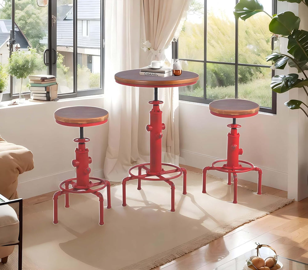 Topower 3 Piece Pub bar Set Vintage Industrial Round bar Table and Stools for...