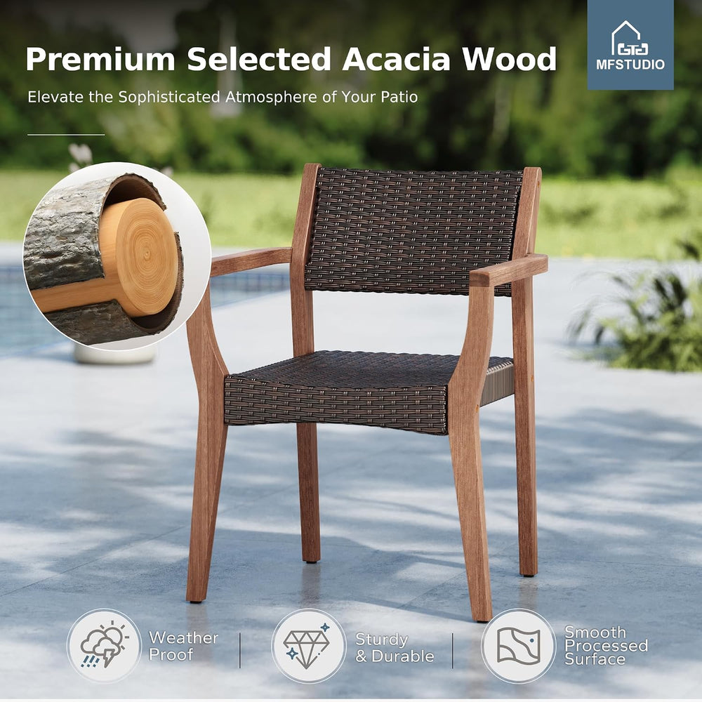 MFSTUDIO Patio Acacia Wood Dining Chairs w/Wicker Seat & Back, 2 PCS