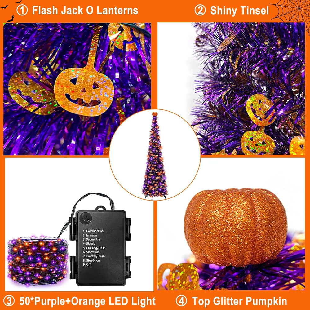 5 Ft Halloween Black Tree Orange & Purple Lights Halloween Decorations