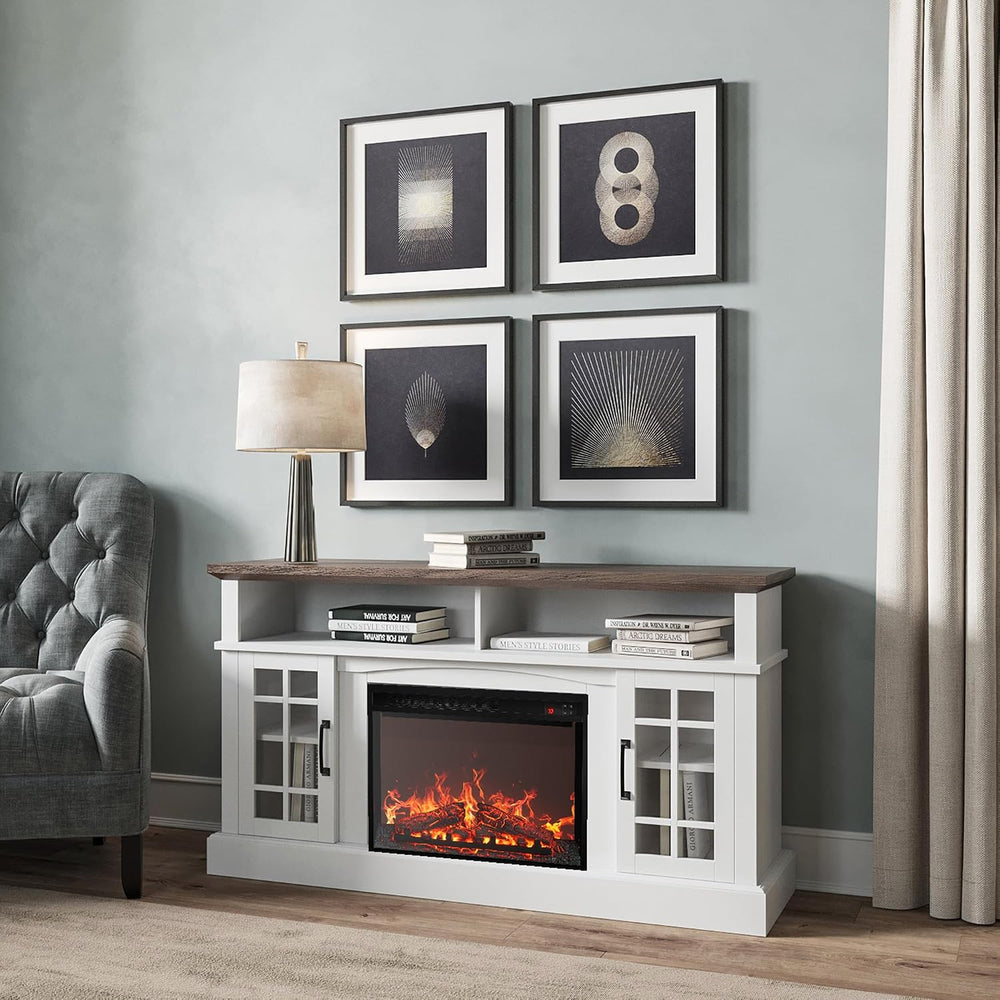 BELLEZE Astorga 58" TV Stand with 23" Electric Fireplace - White