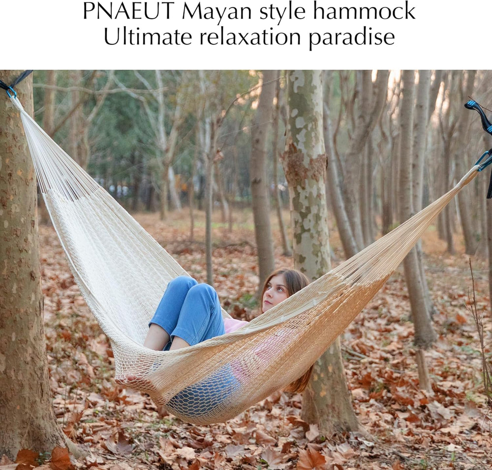 PNAEUT Handwoven Rope Mayan Hammock for Outside, 600 lbs Capacity