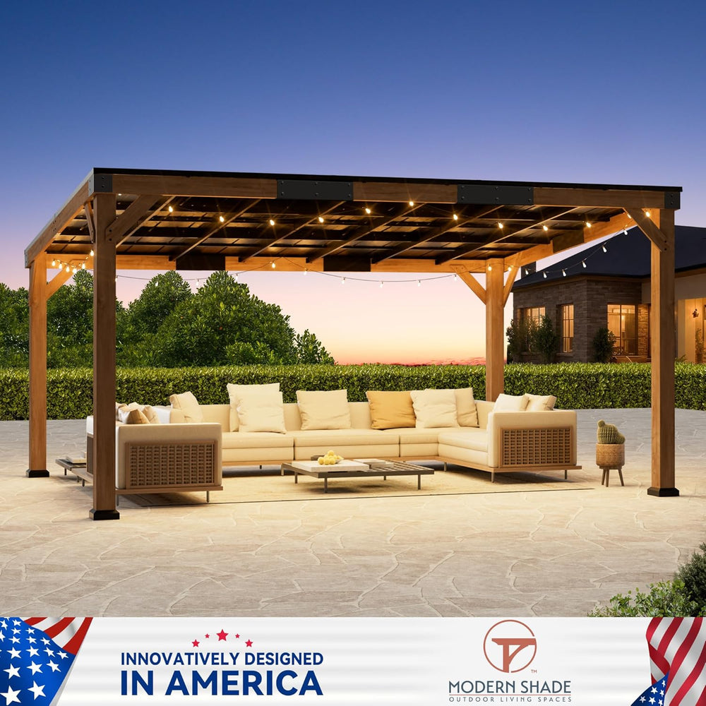 Modern Shade Wood Grill Gazebo 12' x 16' with Sloped Galvanized Steel...