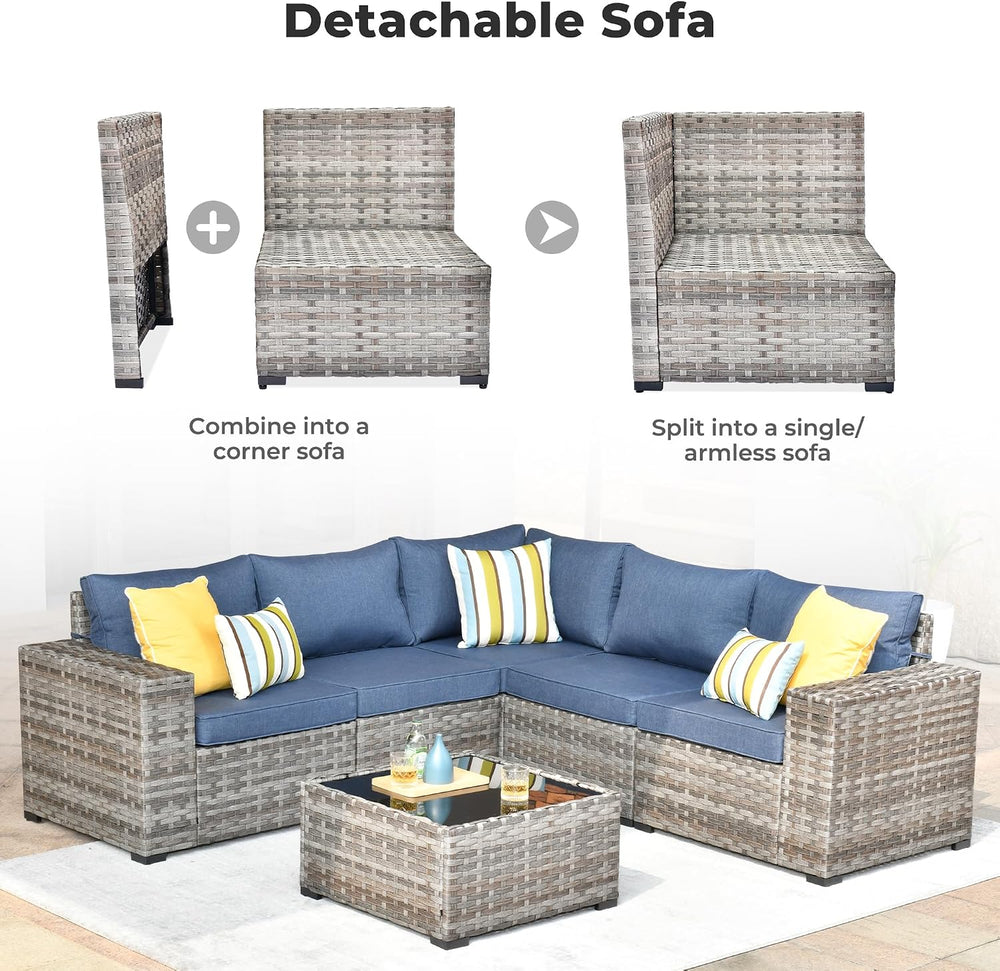 ovios 6 Pieces Patio Furniture Set, Outdoor Wicker Sectional Sofa with Coffee...
