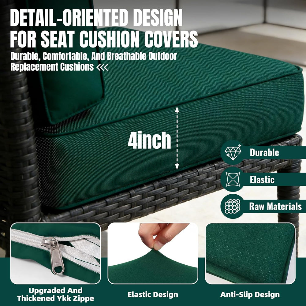 14pcs Outdoor Patio Furniture Cushion Covers Waterproof Zipper Dark Green