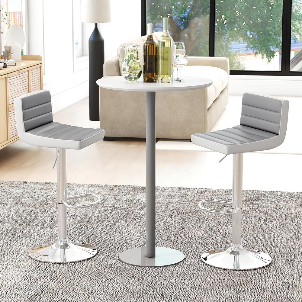 COSTWAY Adjustable Bar Stools Set of 2, Modern Swivel PU Leather Bar Chairs w...