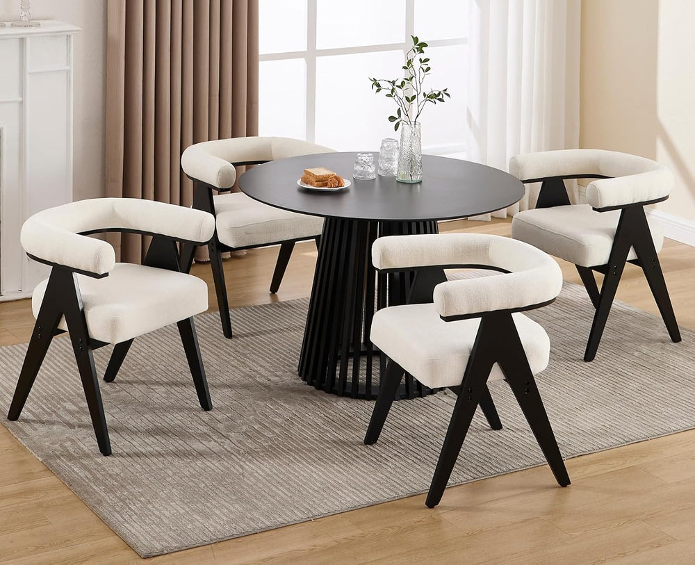 CIMOTA Barrel Wooden Dining Chairs with Arms Set of 4, Modern Fabric Upholste...