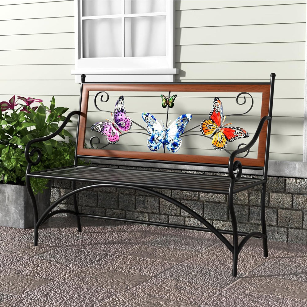 39.7" Outdoor Bench, Garden Bench, Patio Bench with Armrest, Slatted Sea...