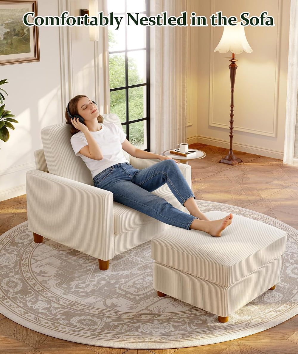 Welzona Corduroy Accent Chair, 35.5” Oversized Chair, Living Room Chairs