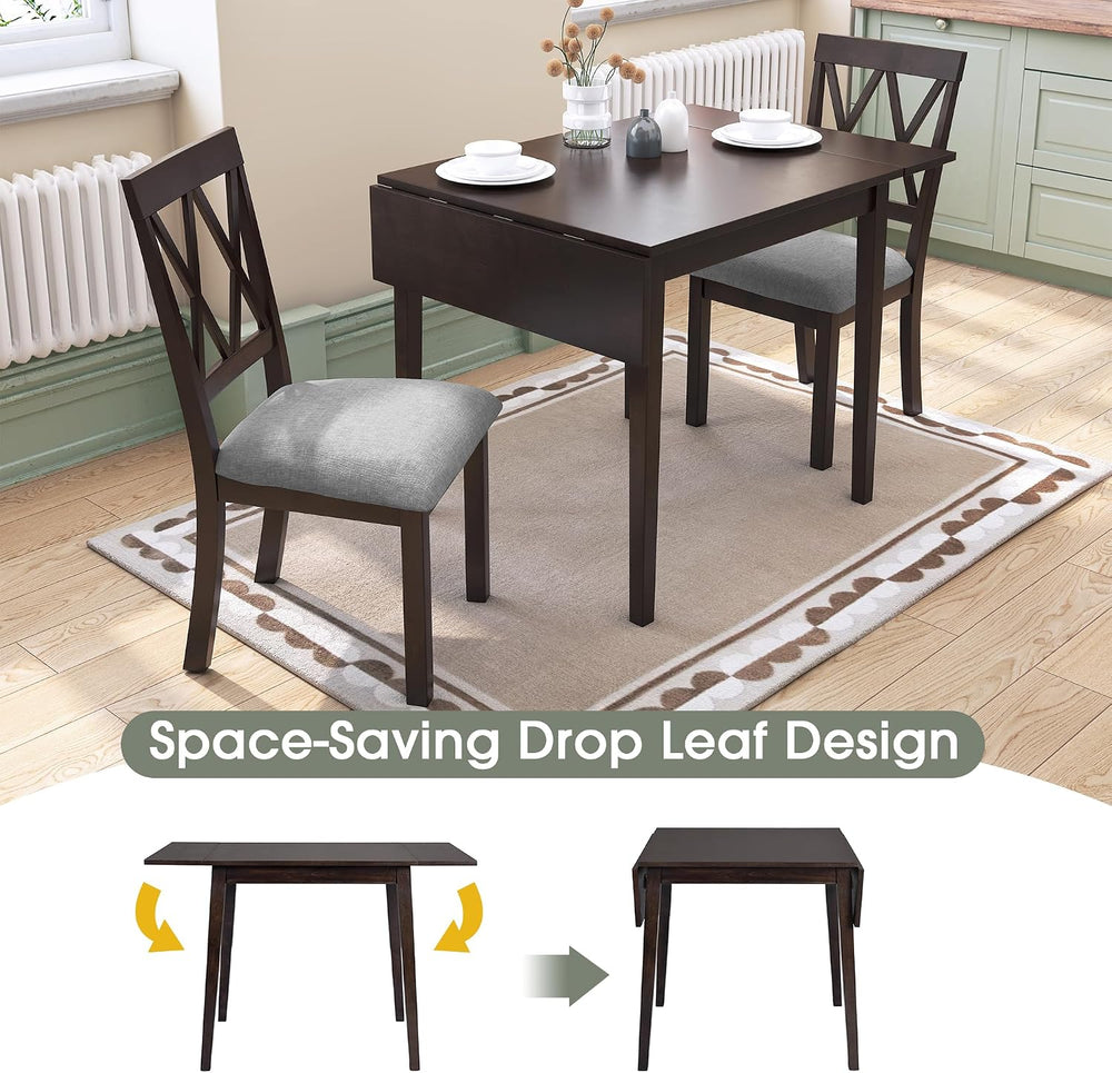 Merax Farmhouse Wooden Dining Set of 3, 45.6 inch Extendable Kitchen Table wi...