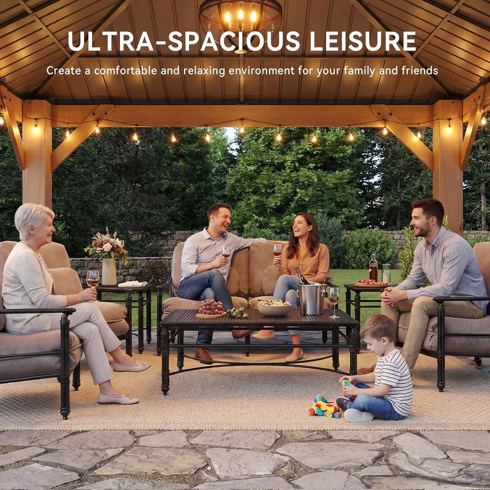 Aoxun 10' x 12' Patio Wood Gazebo Cedar Wood, Natural