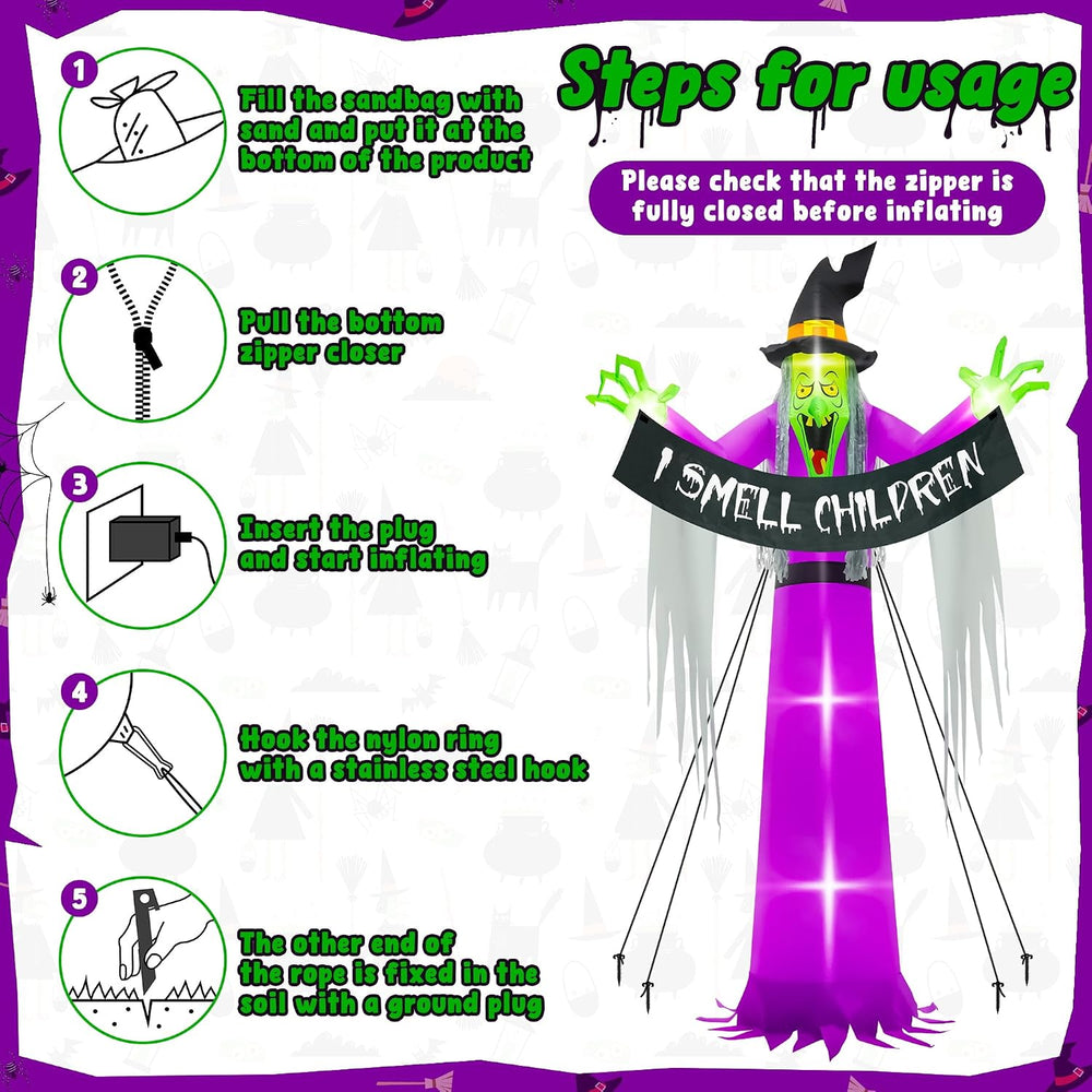 13FT Halloween Outdoor Inflatables, Large Scary Blow Up Witch Yard Decor