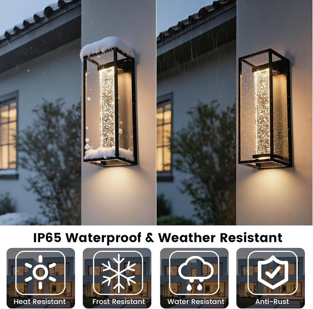 16 Inch Modern Outdoor Wall Sconce, Matte Black Waterproof Exterior Wall Ligh...