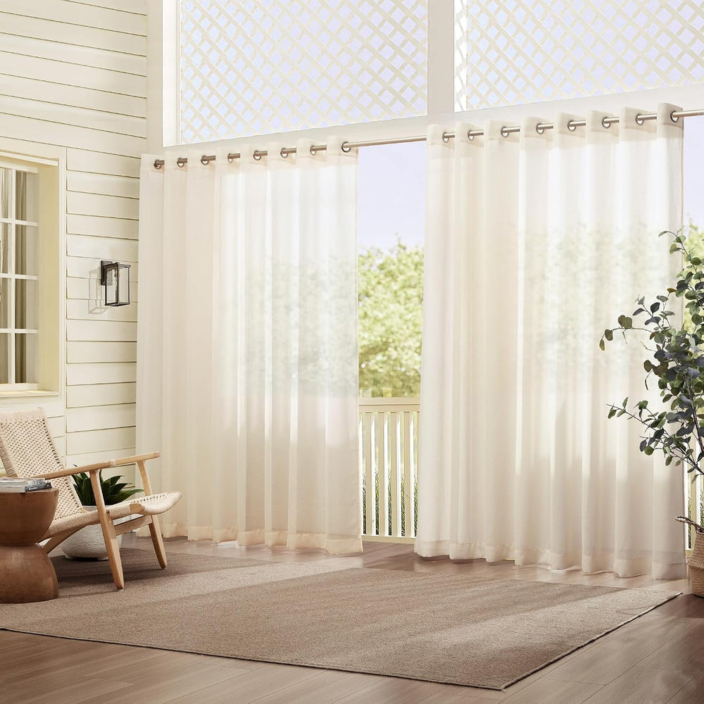 Threadmade Carmen Sheer Extra Wide Indoor/Outdoor Sheer Window Curtain, Ivory...
