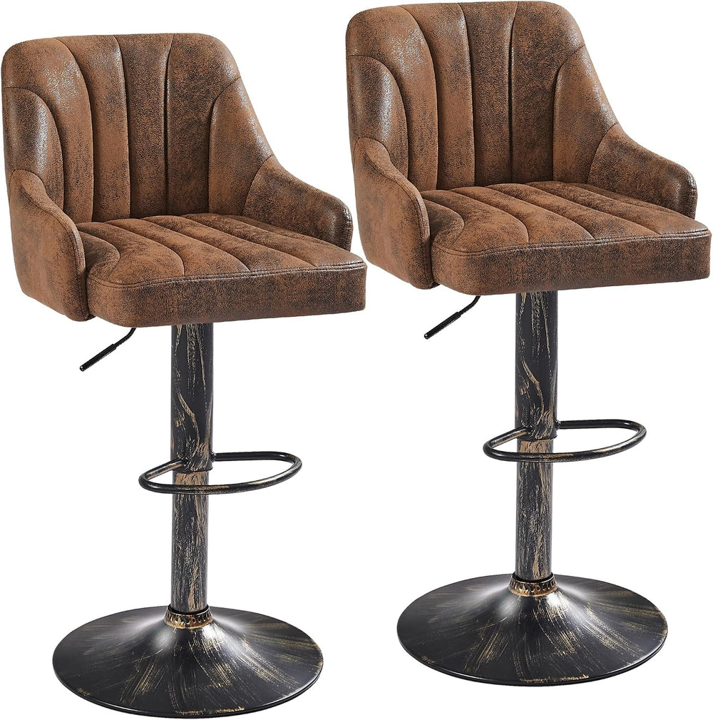VECELO Bar Stools Set of 2, Adjustable Counter Height Barstools with Back and...
