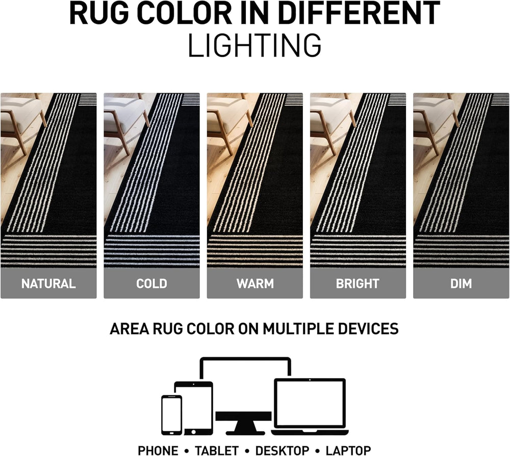 Rugshop Modern Bordered Minimal Area Rug for Living Room Black 4' x 6'