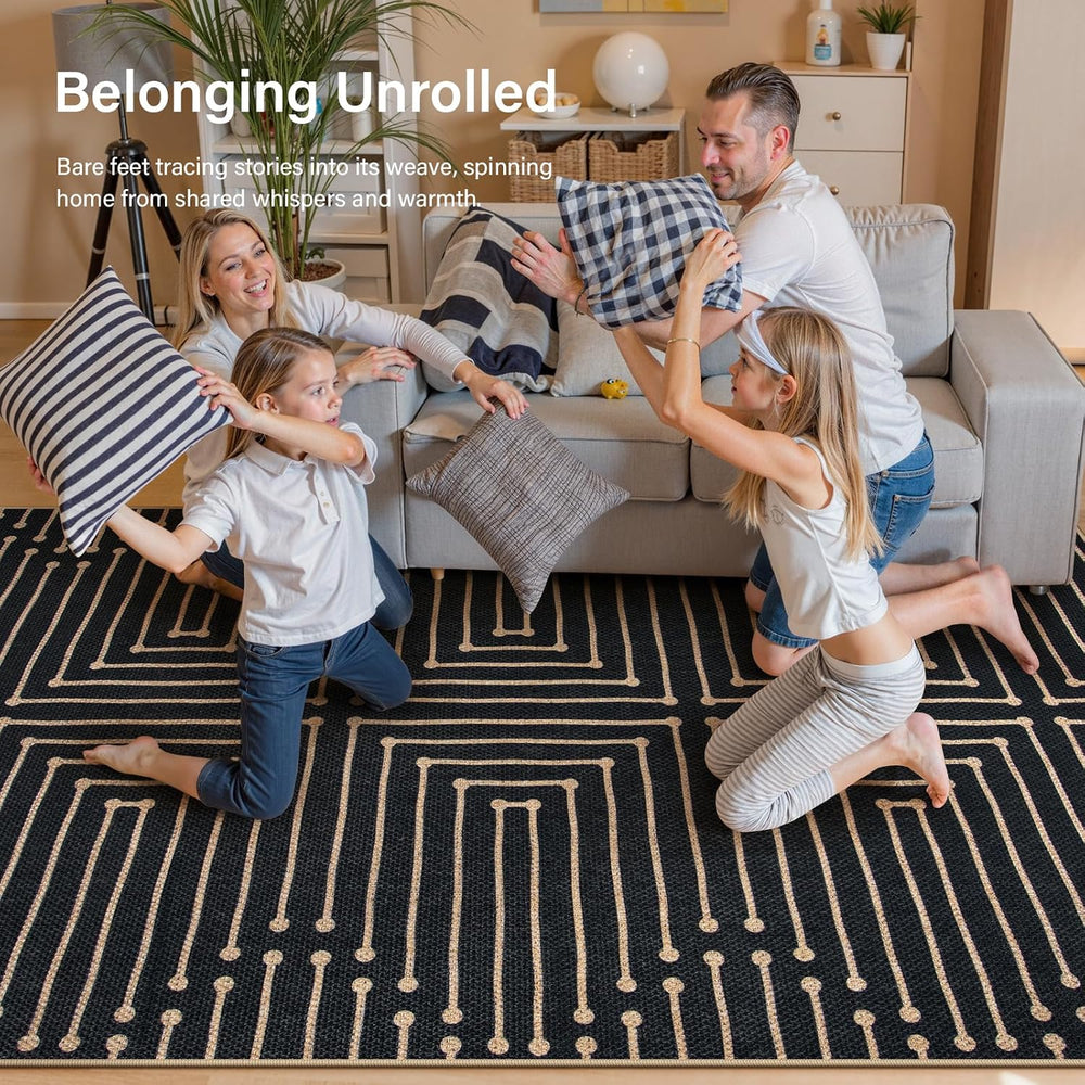 Lahome 3x5 Easy Jute Rugs for Entryway, Black and White Outdoor Rug