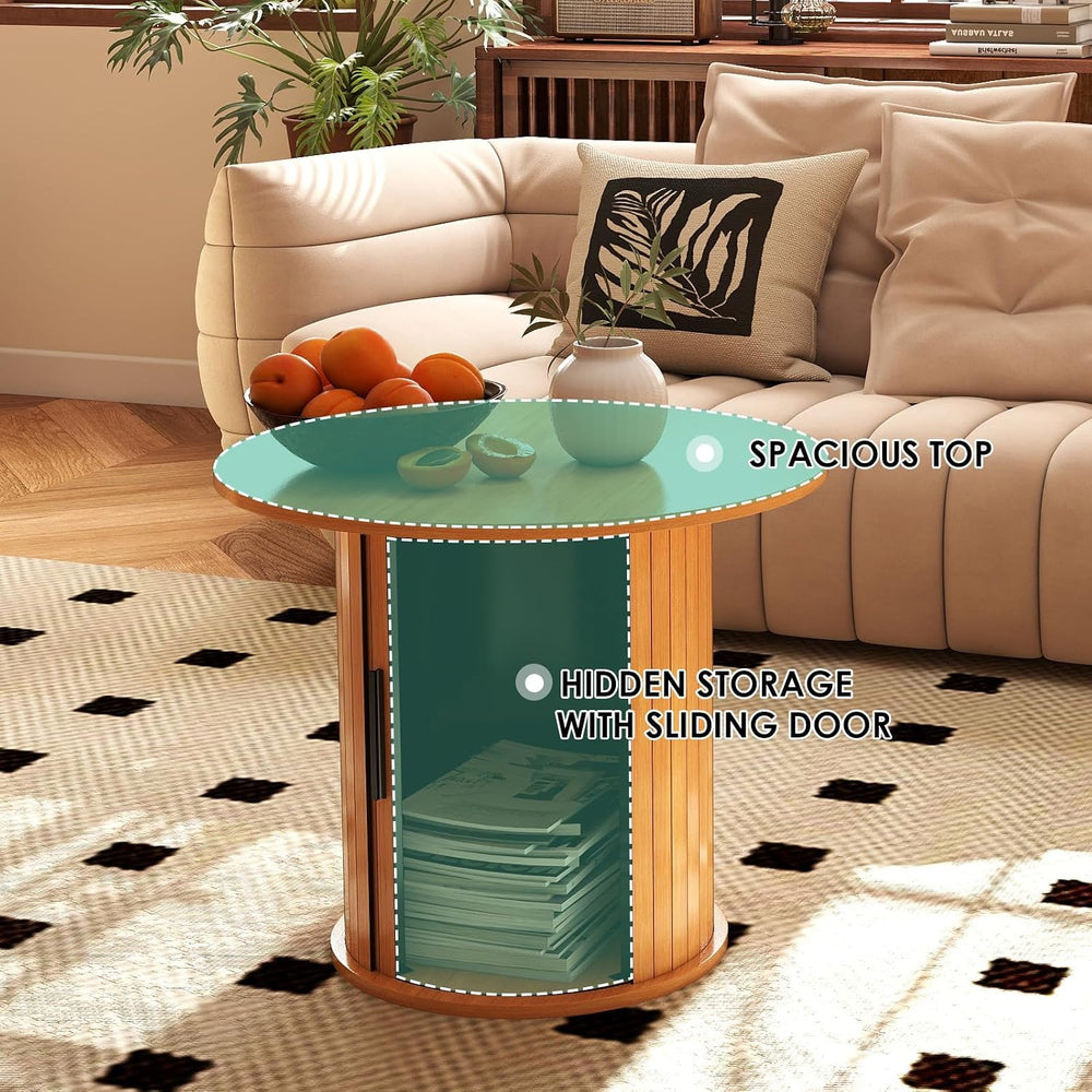 Round Wood Coffee Table with Storage, Small Circle Tables for Small Spaces
