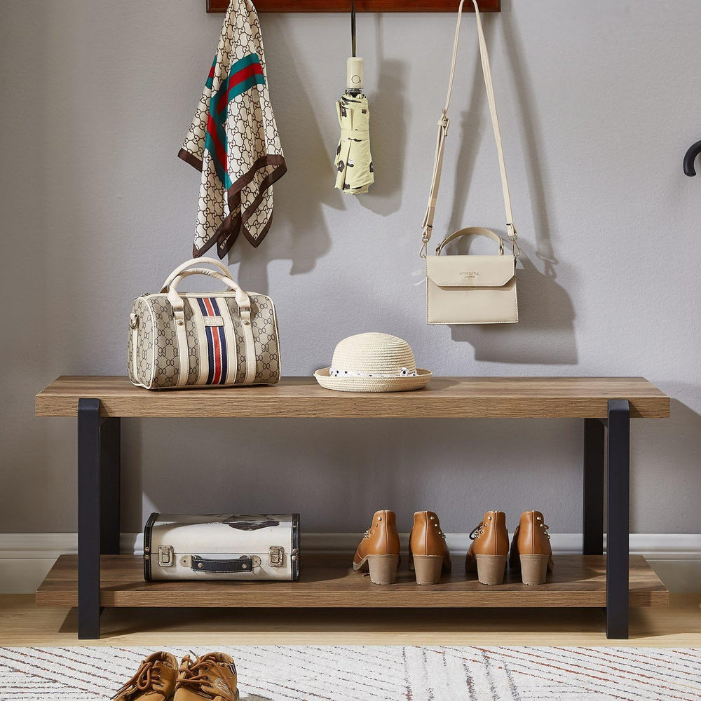 FOLUBAN Entryway Bench, Industrial Shoe Storage Bench for Bedroom Living Room...