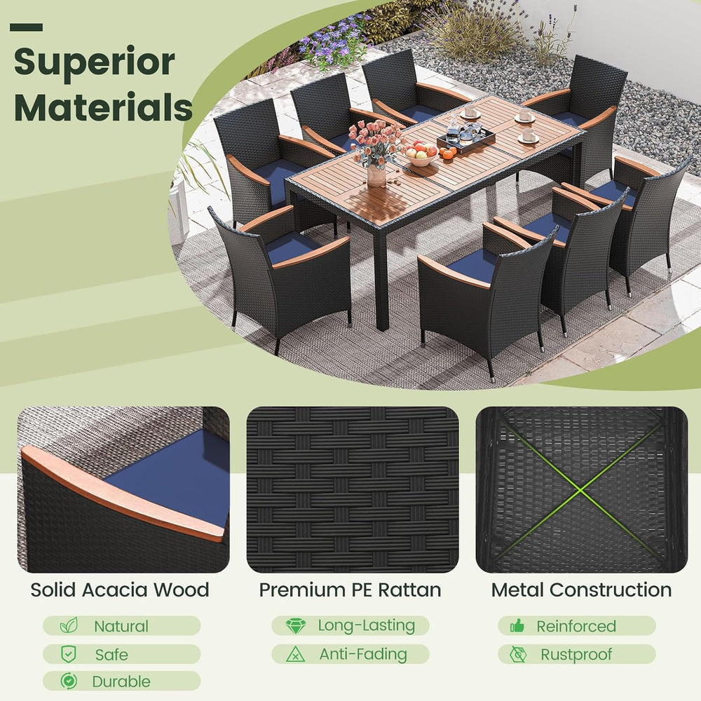 COSTWAY 9-Piece Patio Rattan Wicker Dining Set for 8 with Umbrella Hole